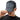 Person wearing a black cap with white text on a white background