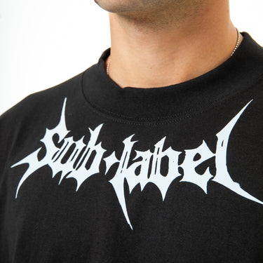 Black t-shirt with white 'Death Label' logo on a plain background