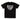 Black t-shirt with white text on a white background
