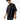 Man wearing a black t-shirt with a white logo on a white background