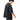 Person wearing a black t-shirt with a logo on the back, standing against a white background