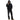 Person wearing a black hoodie and pants on a white background