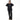 Person wearing a black hoodie and pants on a white background