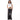 Woman wearing a white crop top with text and black pants on a white background
