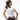 Woman wearing a white crop top and dark pants on a white background