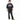 Person wearing a black t-shirt with white text on a white background