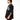 Person wearing a black t-shirt with white graphic design on a white background