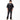 Person wearing a black t-shirt with white text on a white background