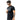 Man wearing a black t-shirt and sunglasses, holding a black bag with visible branding on a white background