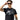 Man wearing a black t-shirt with text, sunglasses, and a black bag over his shoulder on a white background