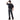 Person wearing a black t-shirt and dark jeans on a white background