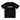 Black t-shirt with colorful logo on a white background