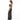 Woman wearing a black crop top and dark gray wide-leg pants on a white background