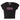 Black t-shirt with pink text on a white background