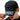 Person wearing a black cap with white text on a white background