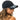 Black cap with a white spider web design worn by a person on a white background