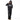 Person wearing a black hoodie with a logo on a white background