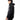 Person wearing a black hoodie with a white logo on a white background