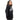 Person wearing a black hoodie with white text on a white background
