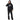 Person wearing a black hoodie with a logo on a white background